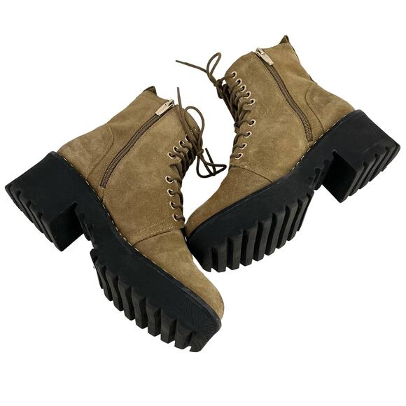 Vince Camuto Mecale Studded Combat Hiking Boot Suede Tan 8M - Picture 6 of 14